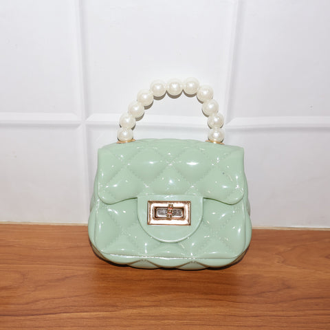 Elegant Quilted Mini Handheld & Sling Handbag with Pearl Handle For Woman