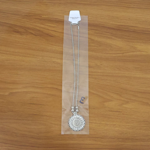 Oxidized Silver Finish Traditional Round Mandala Pendant Necklace with Beaded Chain