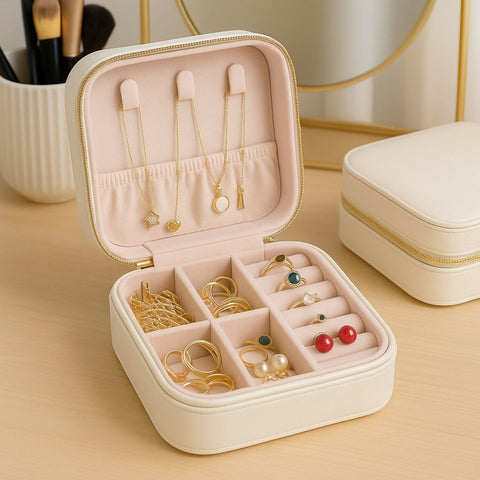 Portable Travel Jewellery Box For Women | Compact Organizer With Compartments