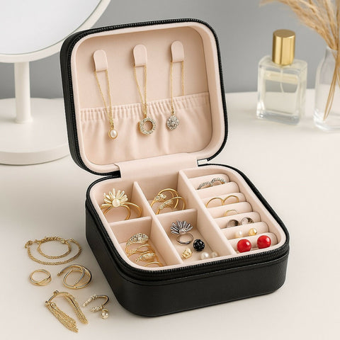 Portable Travel Jewellery Box For Women | Compact Organizer With Compartments
