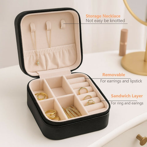 Portable Travel Jewellery Box For Women | Compact Organizer With Compartments