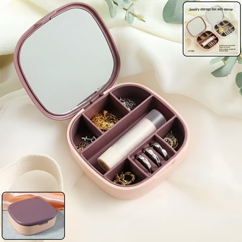 Plastic Jewellery Storage Box With Built In Mirror & Multi-Section (1 Pc)