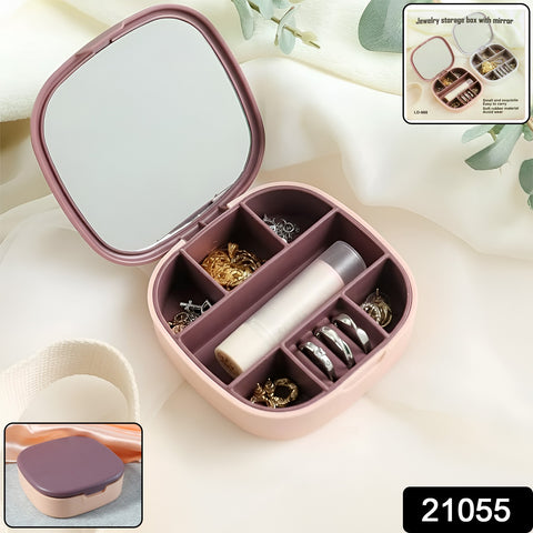 Plastic Jewellery Storage Box With Built In Mirror & Multi-Section (1 Pc)