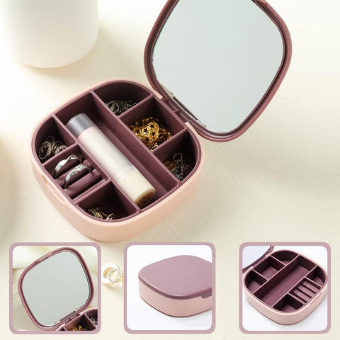 Plastic Jewellery Storage Box With Built In Mirror & Multi-Section (1 Pc)