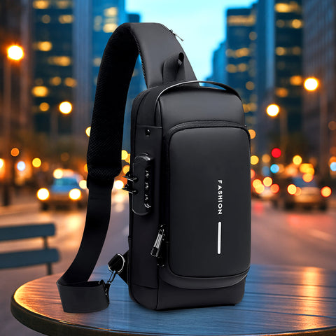 Trendy Anti-Theft Crossbody Sling Bag with USB Charging Port, Combination Lock, and Adjustable Strap for Men and Women