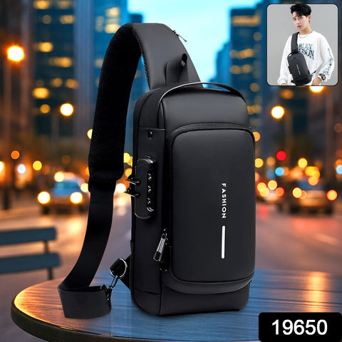 Trendy Anti-Theft Crossbody Sling Bag with USB Charging Port, Combination Lock, and Adjustable Strap for Men and Women
