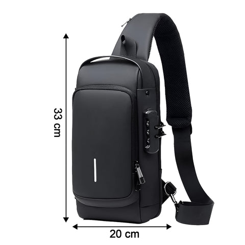 Trendy Anti-Theft Crossbody Sling Bag with USB Charging Port, Combination Lock, and Adjustable Strap for Men and Women