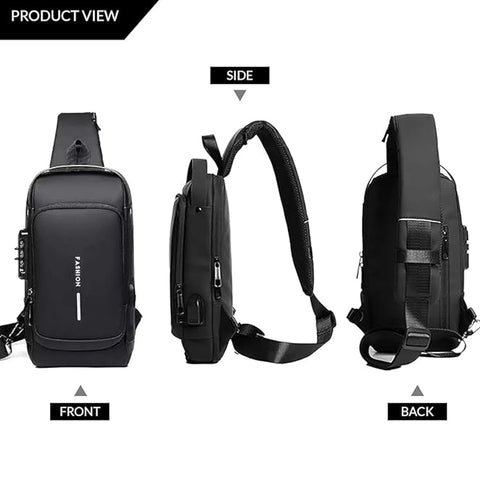 Trendy Anti-Theft Crossbody Sling Bag with USB Charging Port, Combination Lock, and Adjustable Strap for Men and Women