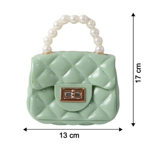 Elegant Quilted Mini Handheld & Sling Handbag with Pearl Handle For Woman