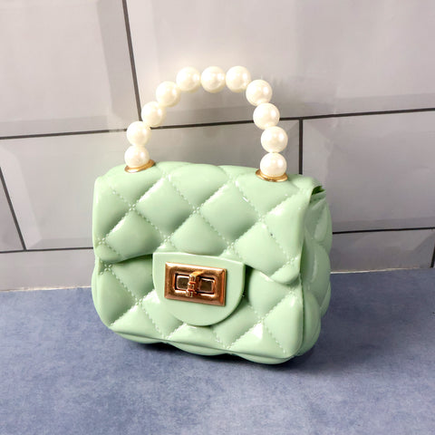 Elegant Quilted Mini Handheld & Sling Handbag with Pearl Handle For Woman