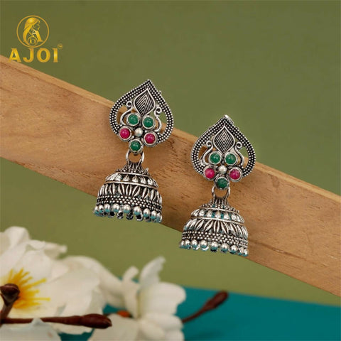 Enhance your ethnic look with this stunning Oxidised Silver Jhumka Earrings Combo Set,