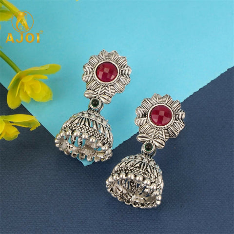 Enhance your ethnic look with this stunning Oxidised Silver Jhumka Earrings Combo Set,