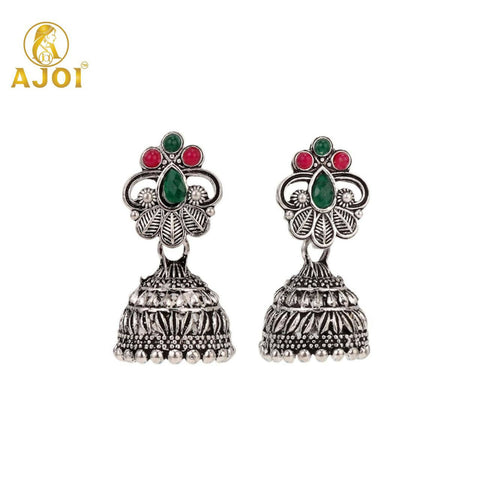 Enhance your ethnic look with this stunning Oxidised Silver Jhumka Earrings Combo Set,